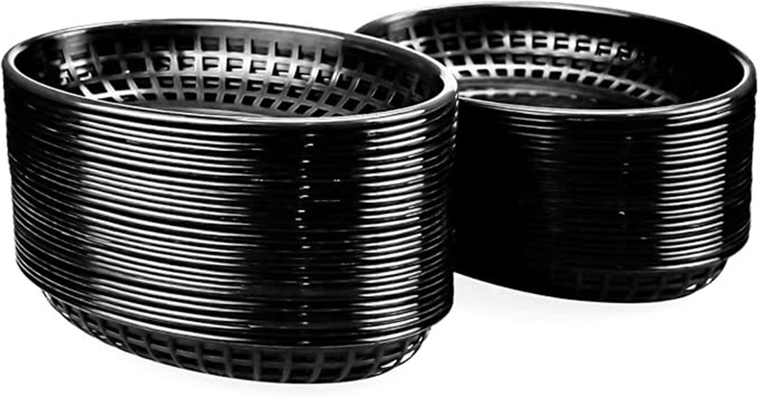 50 black oval food baskets