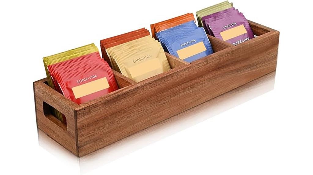 acacia wood tea organizer