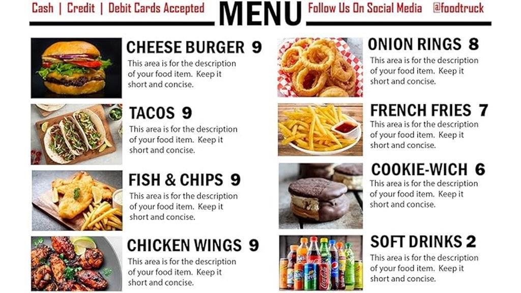 durable waterproof food menu
