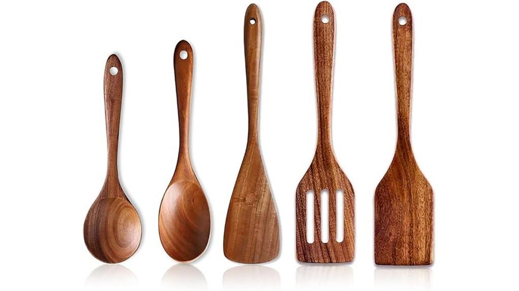five piece wooden kitchen tools