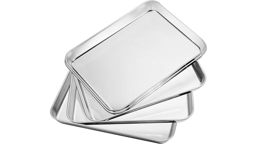 five stainless steel baking sheets