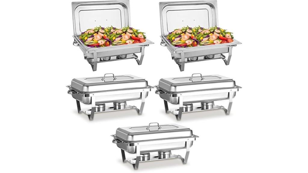 five stainless steel chafing dishes