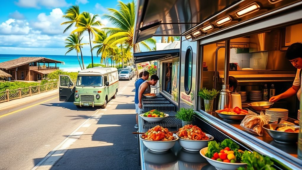 fresh seafood and tropical fruits