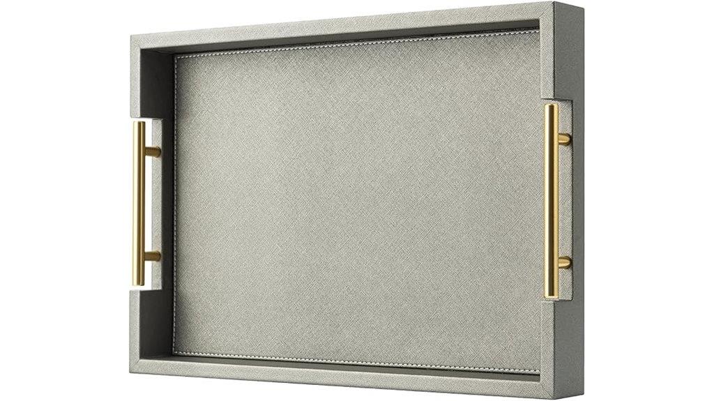 gray faux leather ottoman tray