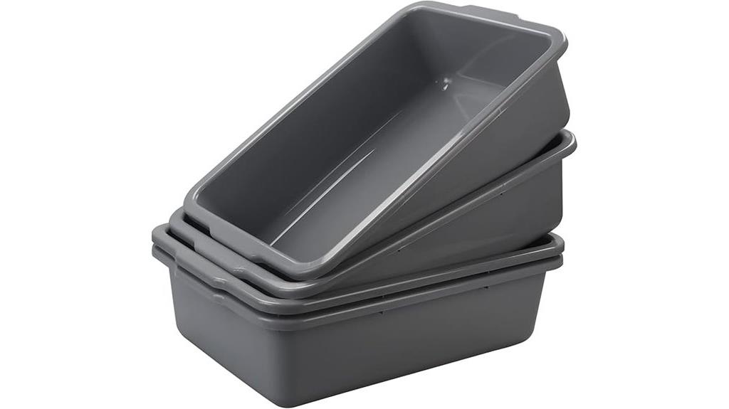 grey plastic bus tubs