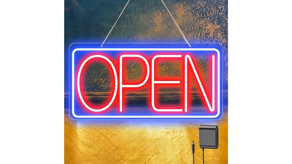 large neon business sign