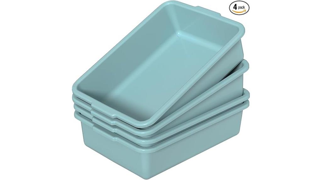 mint green plastic bus tubs