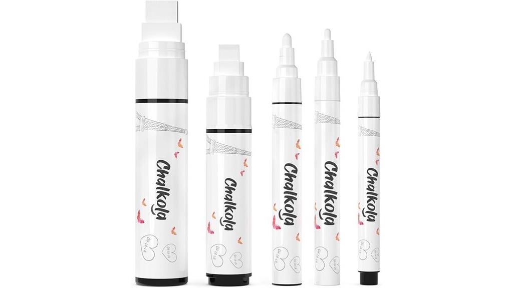set of five white chalk markers
