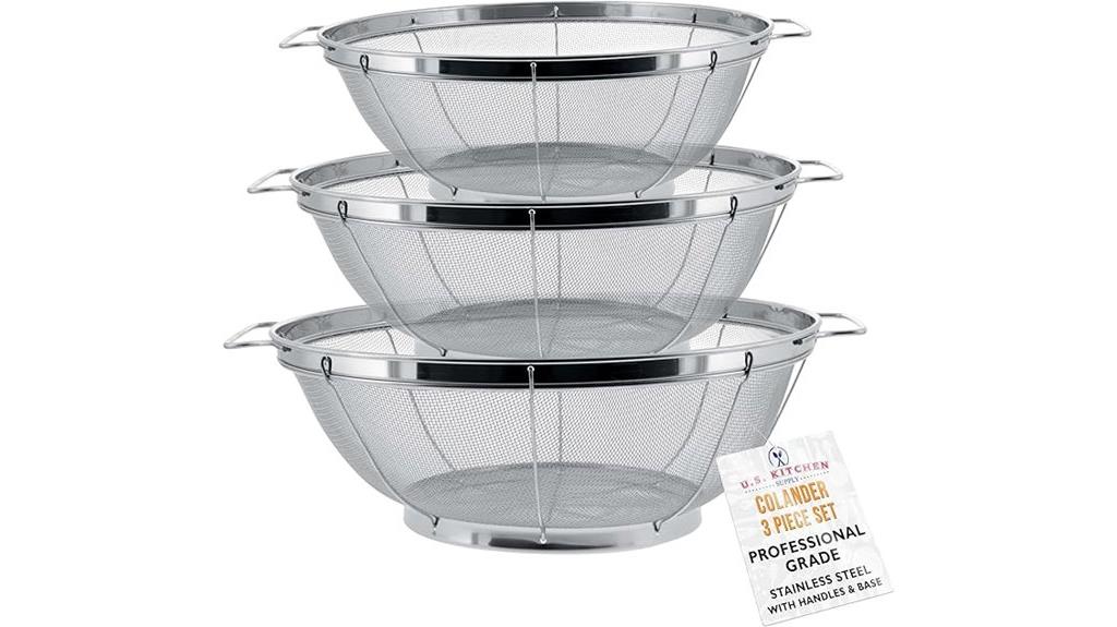 set of three stainless steel colanders