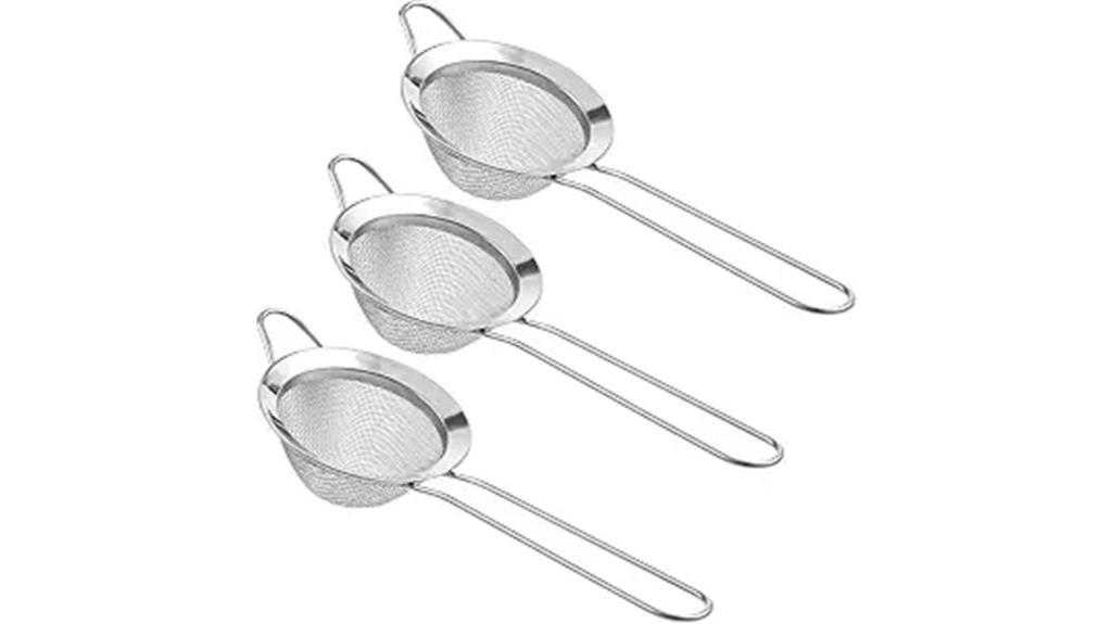 set of three stainless strainers