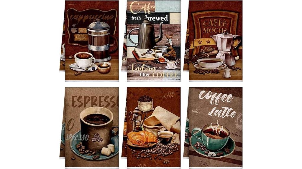 six coffee kitchen towels