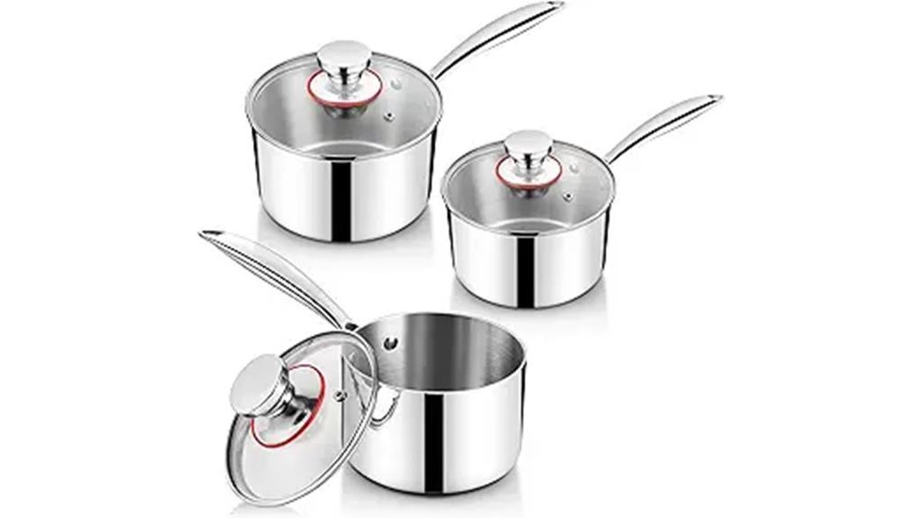 six piece stainless saucepans