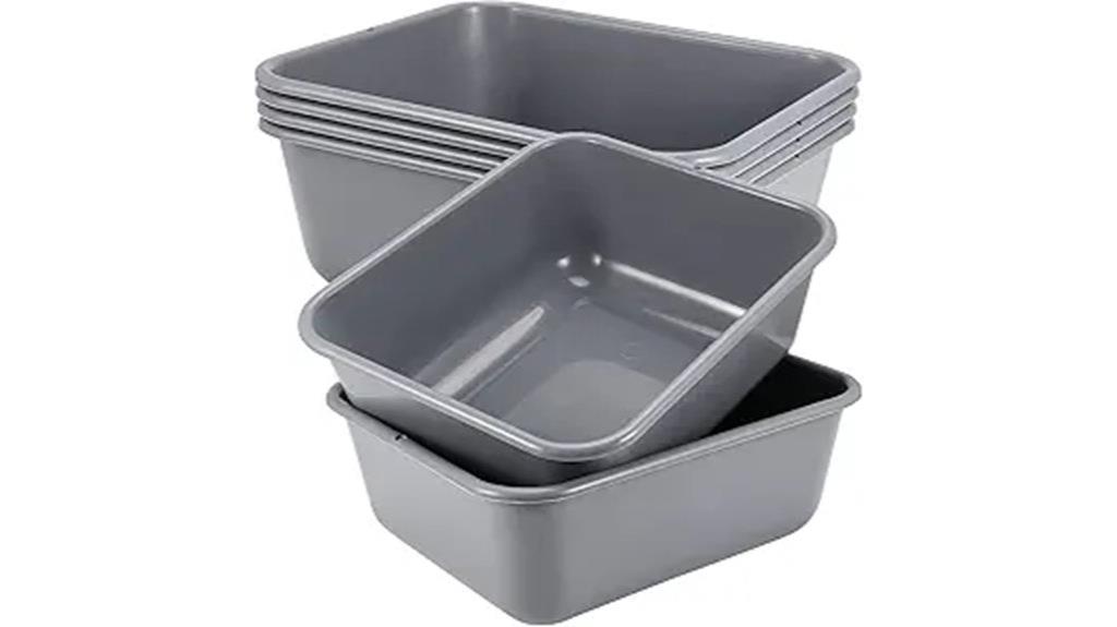 six plastic bus tubs