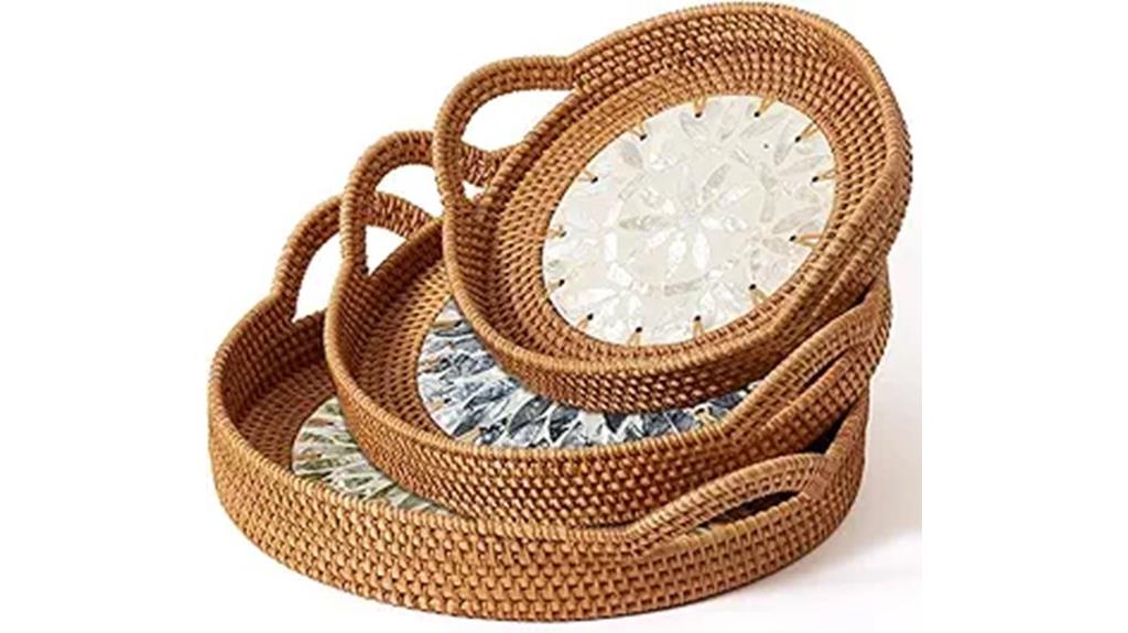 three handwoven rattan trays