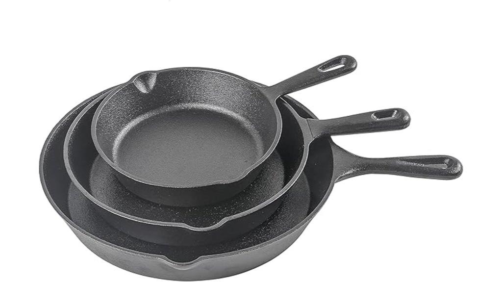 three piece cast iron skillet set