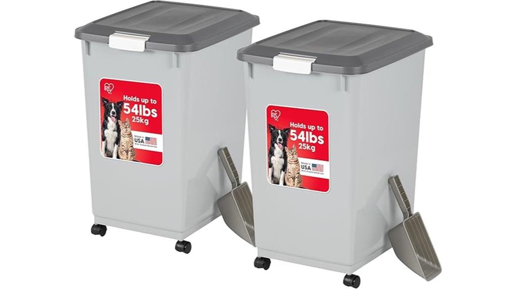 two 50 lb dog food containers