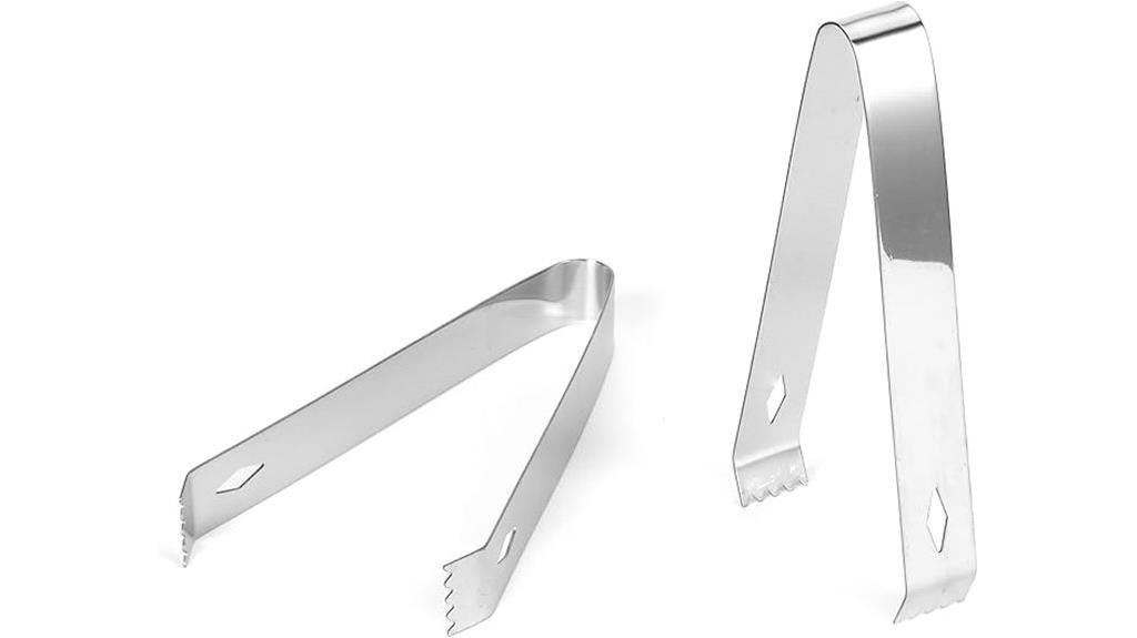 two stainless steel ice tongs