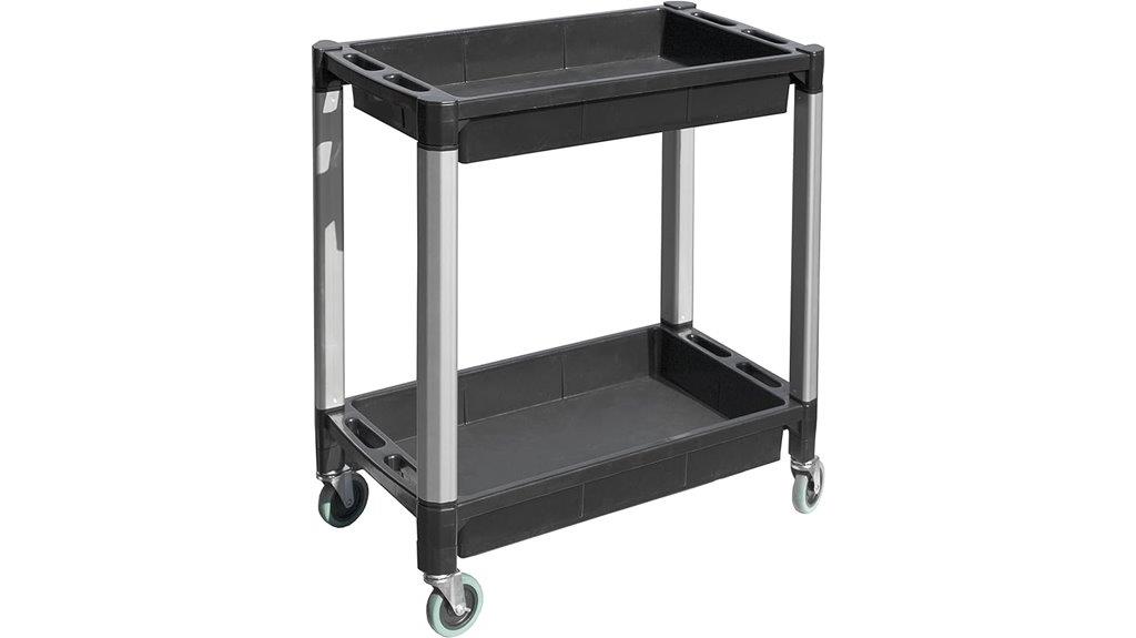 two tray aluminum utility cart