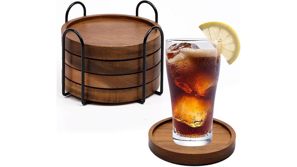 wooden coasters with holder