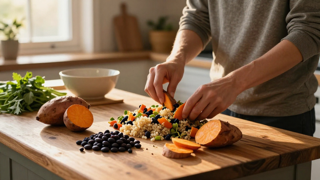 Roasted Sweet Potato, Black Bean, And Quinoa Salad