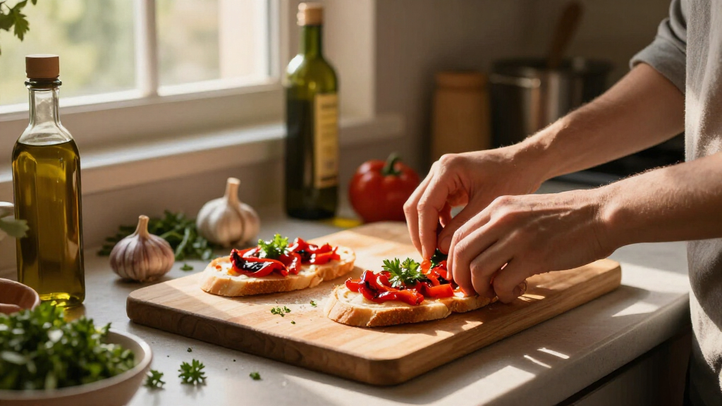 Crostone Di Pane Con Peperoni, Aglio E Prezzemolo