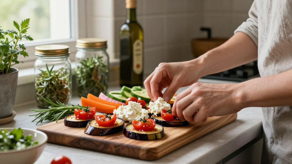 Melanzane, Pomodorini Confit E Ricotta Salata, Antipasto Vegetariano