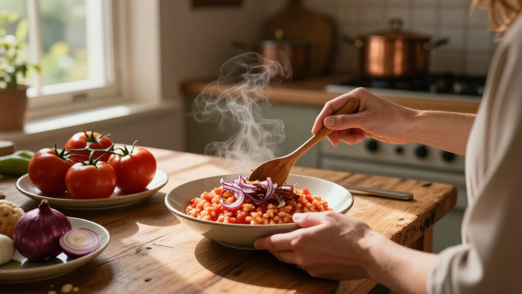 Tomato Risotto With Frizzled Red Onions