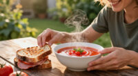 Last Of The Season Garden Fresh Tomato Soup And Homemade Sourdough Grilled Ham And Cheese