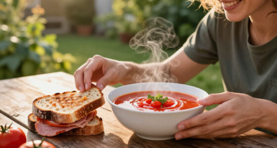 Last Of The Season Garden Fresh Tomato Soup And Homemade Sourdough Grilled Ham And Cheese