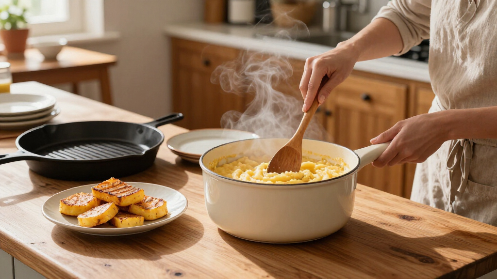 Sunday Polenta: Creamy First, Grilled Later — One Pot, Two Meals